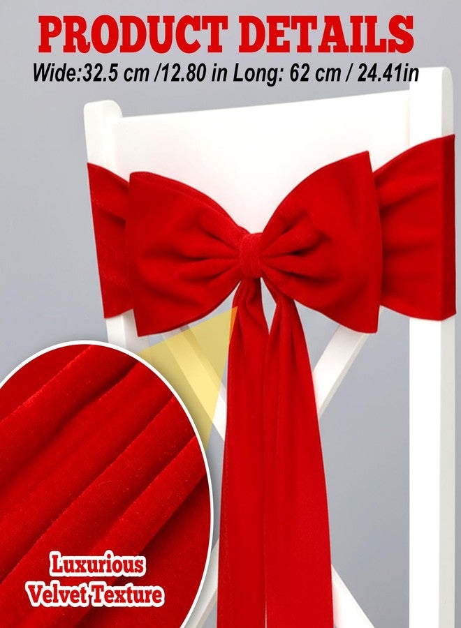 Suncalla 10 Pcs Christmas Velvet Chair Decoration Red Bows Velvet Chair Sashes 24 x 13'' Christmas Elastic Reusable Back Ribbon Bows Cover for Xmas Wedding Events Ceremony Reception Party Supplies - Image 3